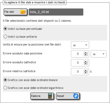 Inserimento file con 2 colonne di dati.