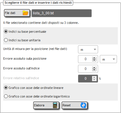 Inserimento file con 3 colonne di dati.